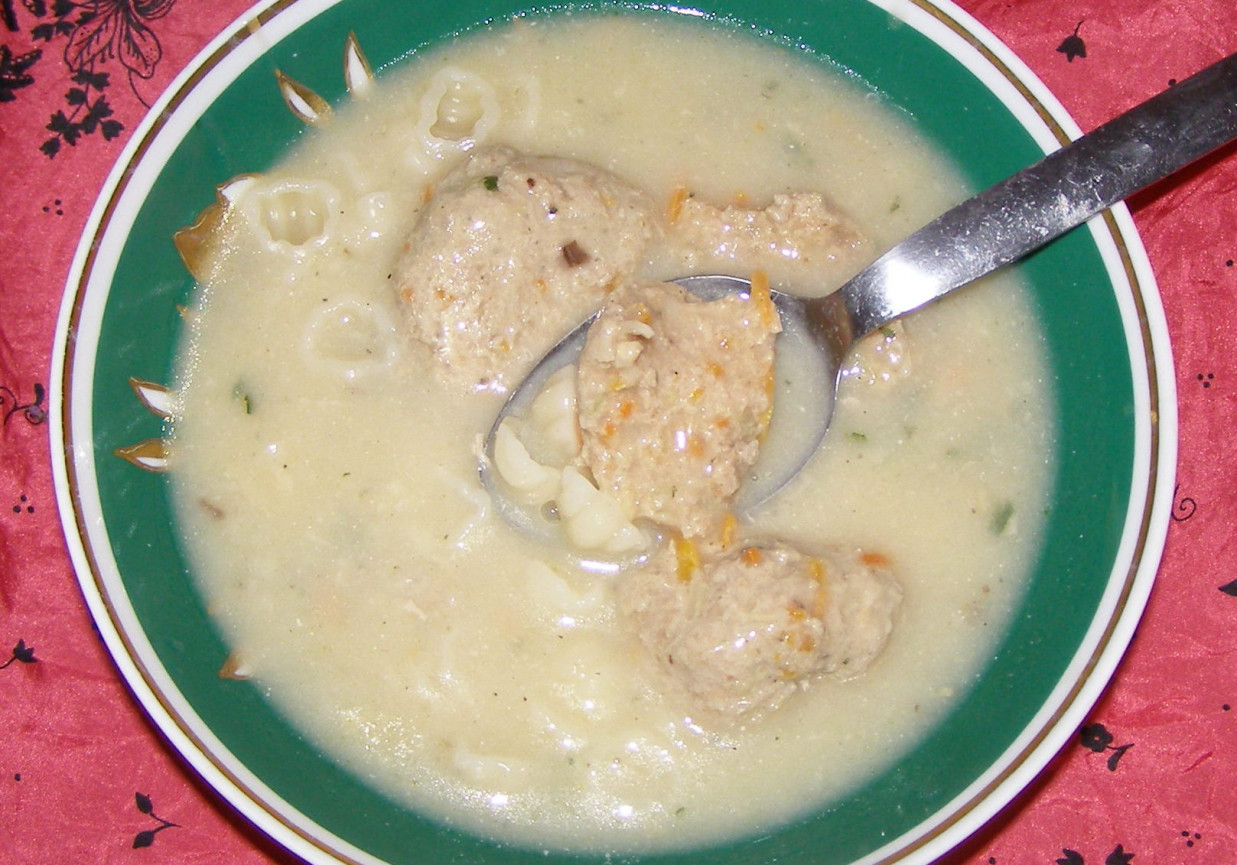 zupa pieczarkowa z klopsikami i makaronem... foto