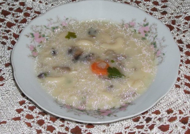 Fotografia przedstawiająca Zupa pieczarkowa z makaronem i cebulą