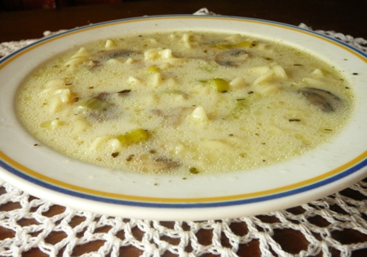 Zupa pieczarkowa z porami foto