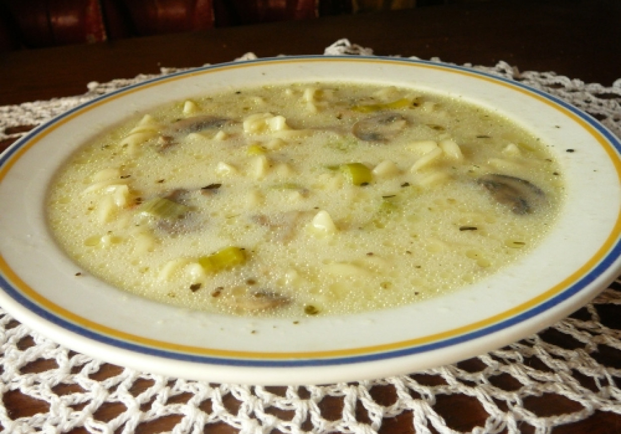 Zupa pieczarkowa z porami foto