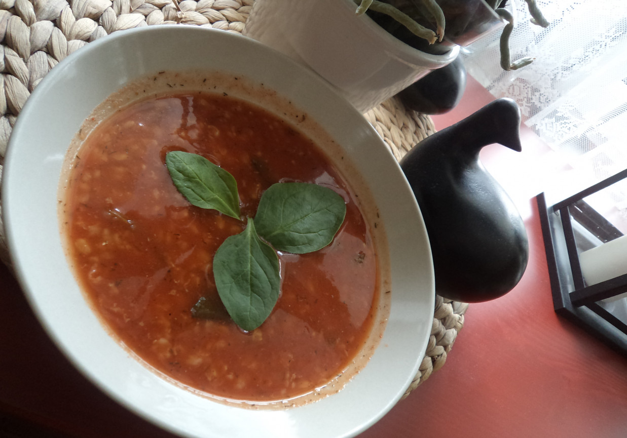 Zupa pomidorowa z brązowym ryżem, świeżym szpinakiem i suszonym koperkiem :) foto