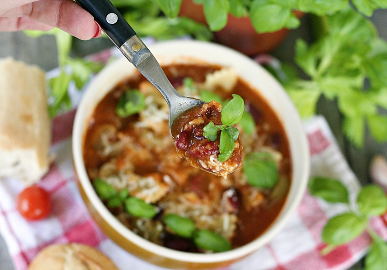 Zupa pomidorowa z fasolą i makaronem foto