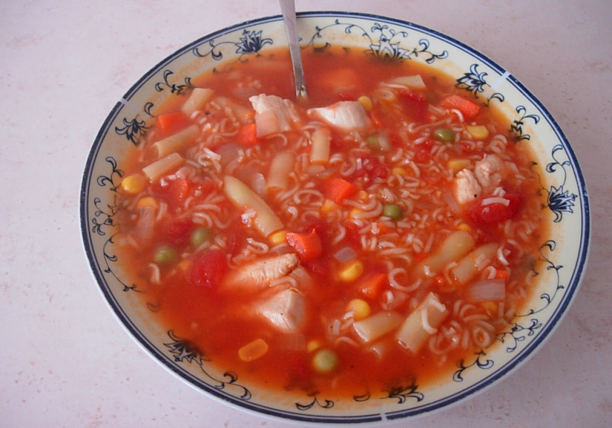 Zupa pomidorowa z mięsem i warzywami foto