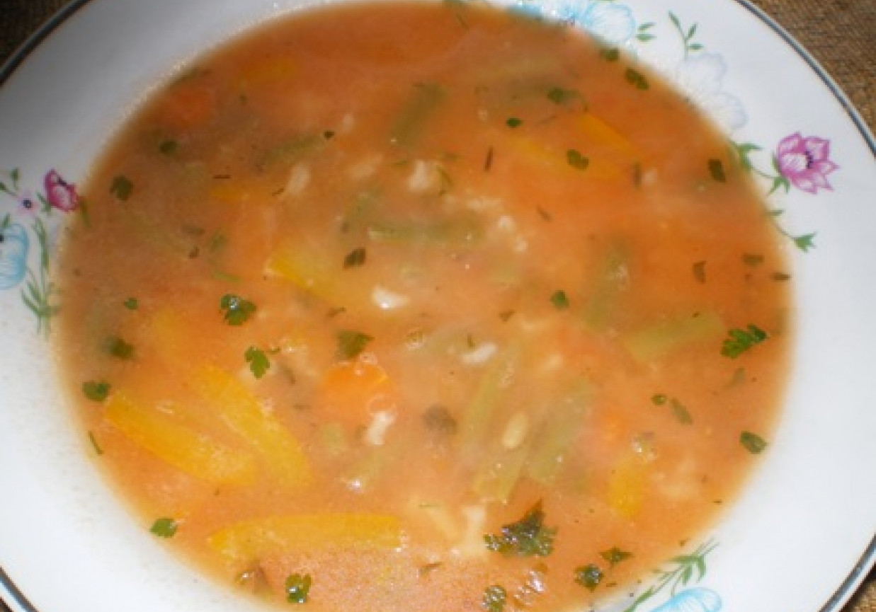 Zupa pomidorowa z papryką, fasolką i ryżem foto
