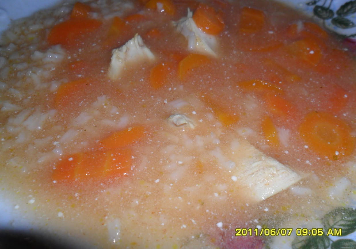 Zupa pomidorowa z ryżem i filetem foto