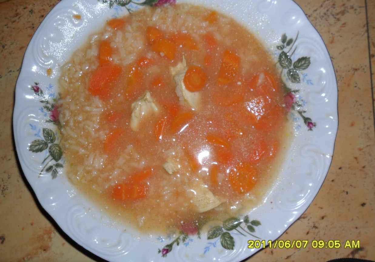Zupa pomidorowa z ryżem i filetem foto