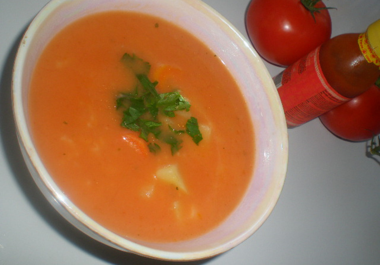 Zupa pomidorowa z ryżem i ziemniaczkami foto