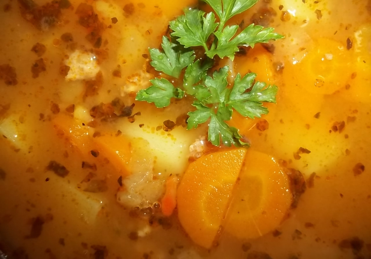 Zupa pomidorowo-grochowa z mięsem mielonym foto