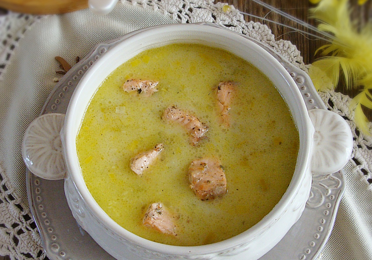 Zupa porowa z łososiem foto
