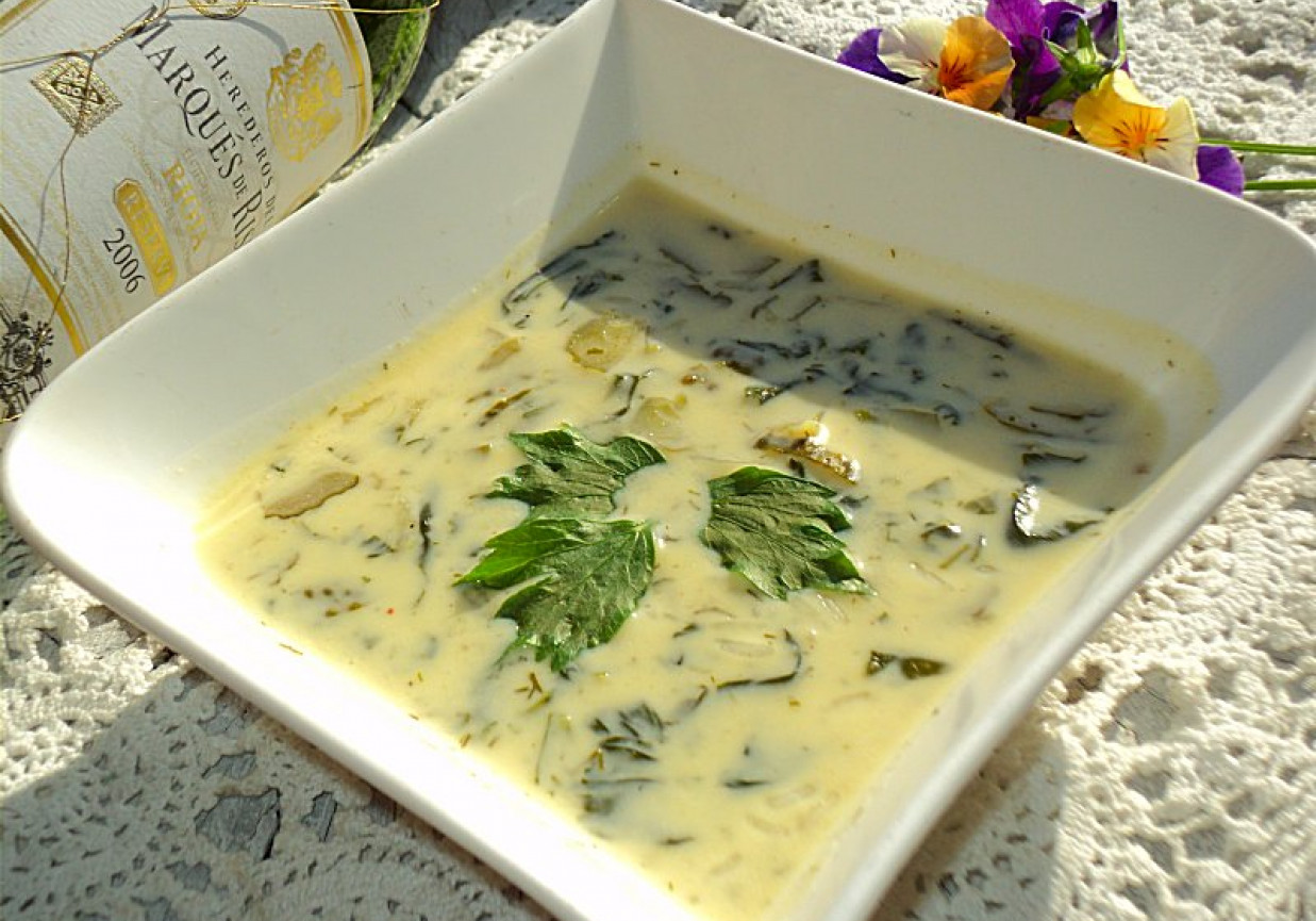Zupa serowa z ogórkami i szpinakiem foto