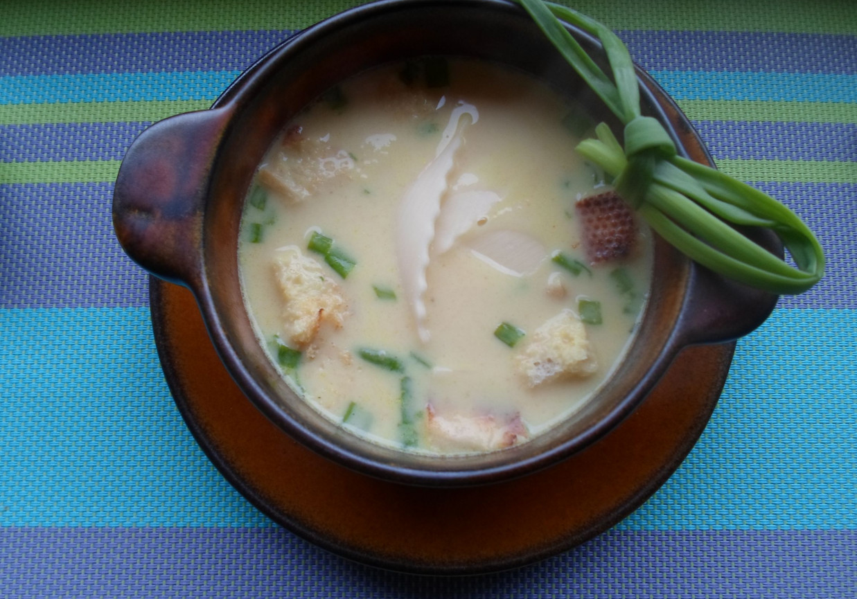 Zupa serowa z siekanym szczypiorkiem i grzankami foto