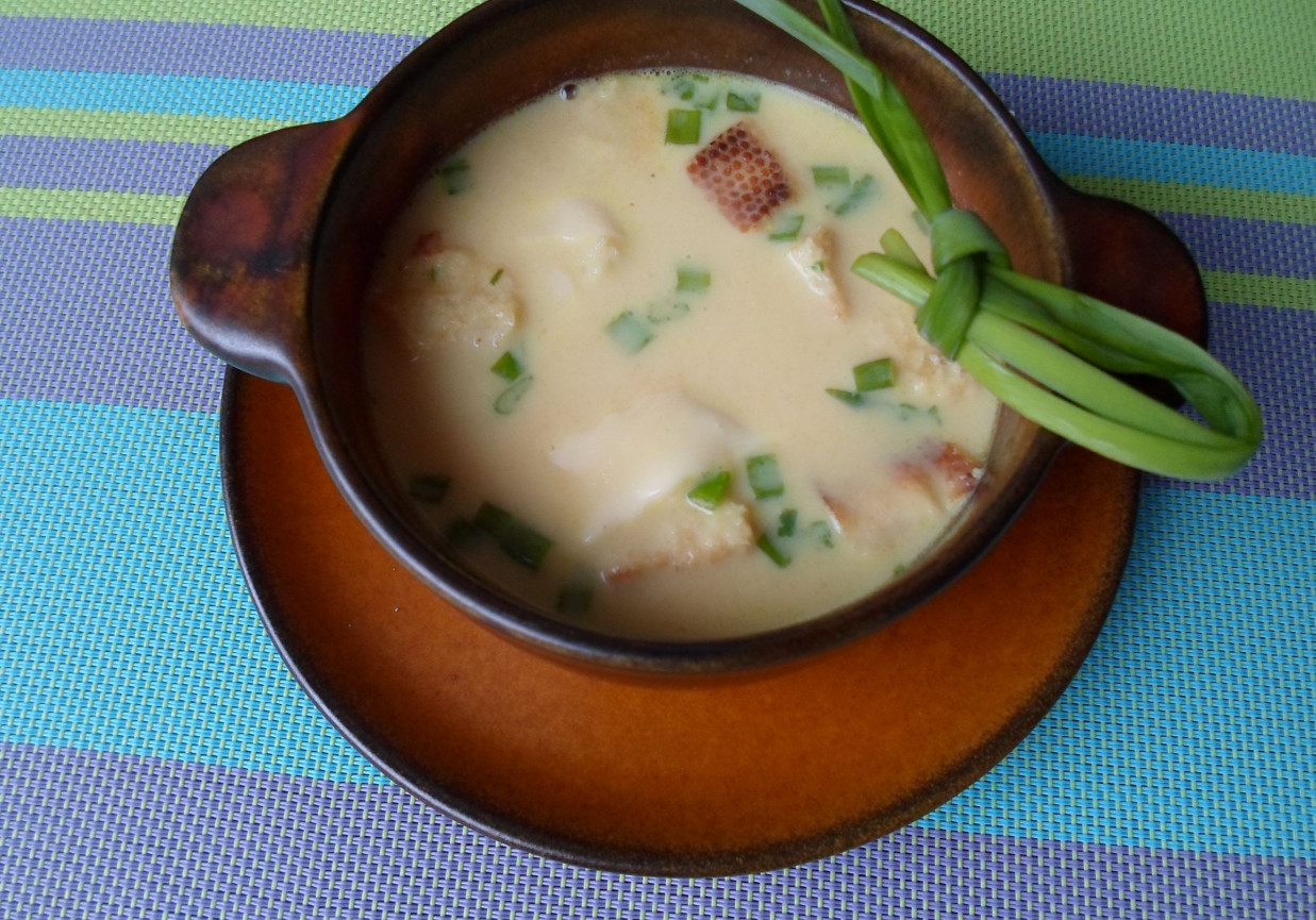 Zupa serowa z siekanym szczypiorkiem i grzankami foto