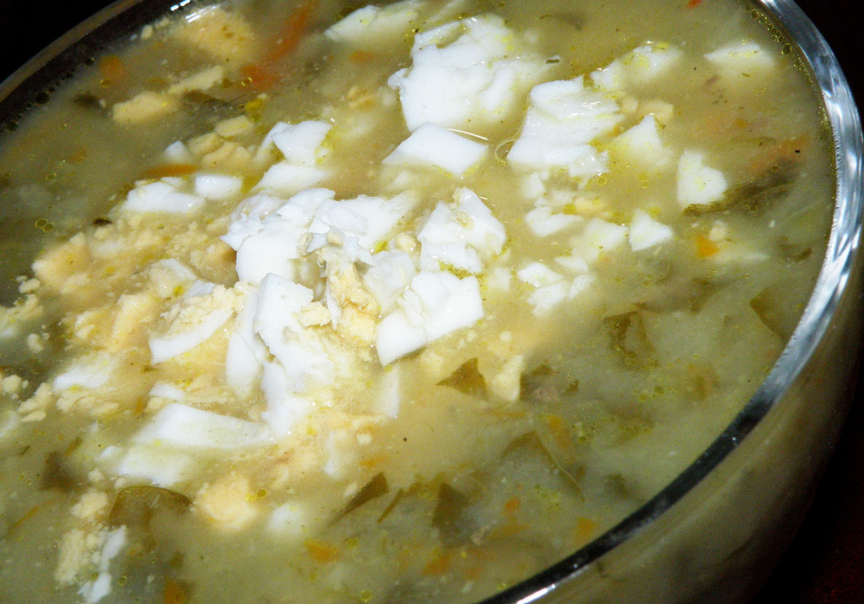 Zupa szczawiowa z ryżem i ziemniakami foto
