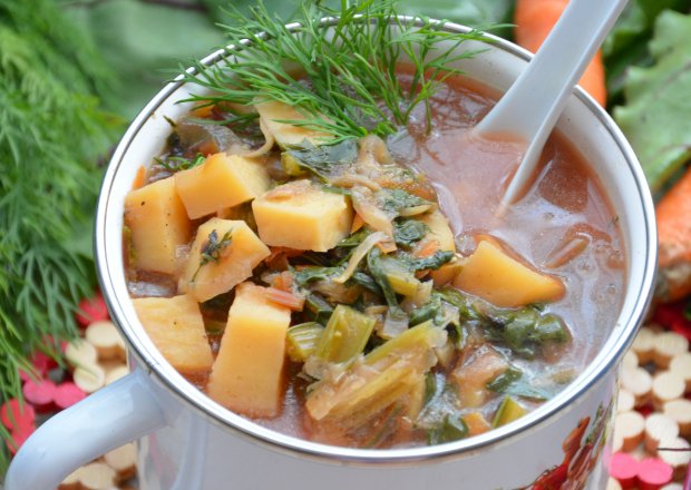 Fotografia przedstawiająca Zupa warzywna z botwinką