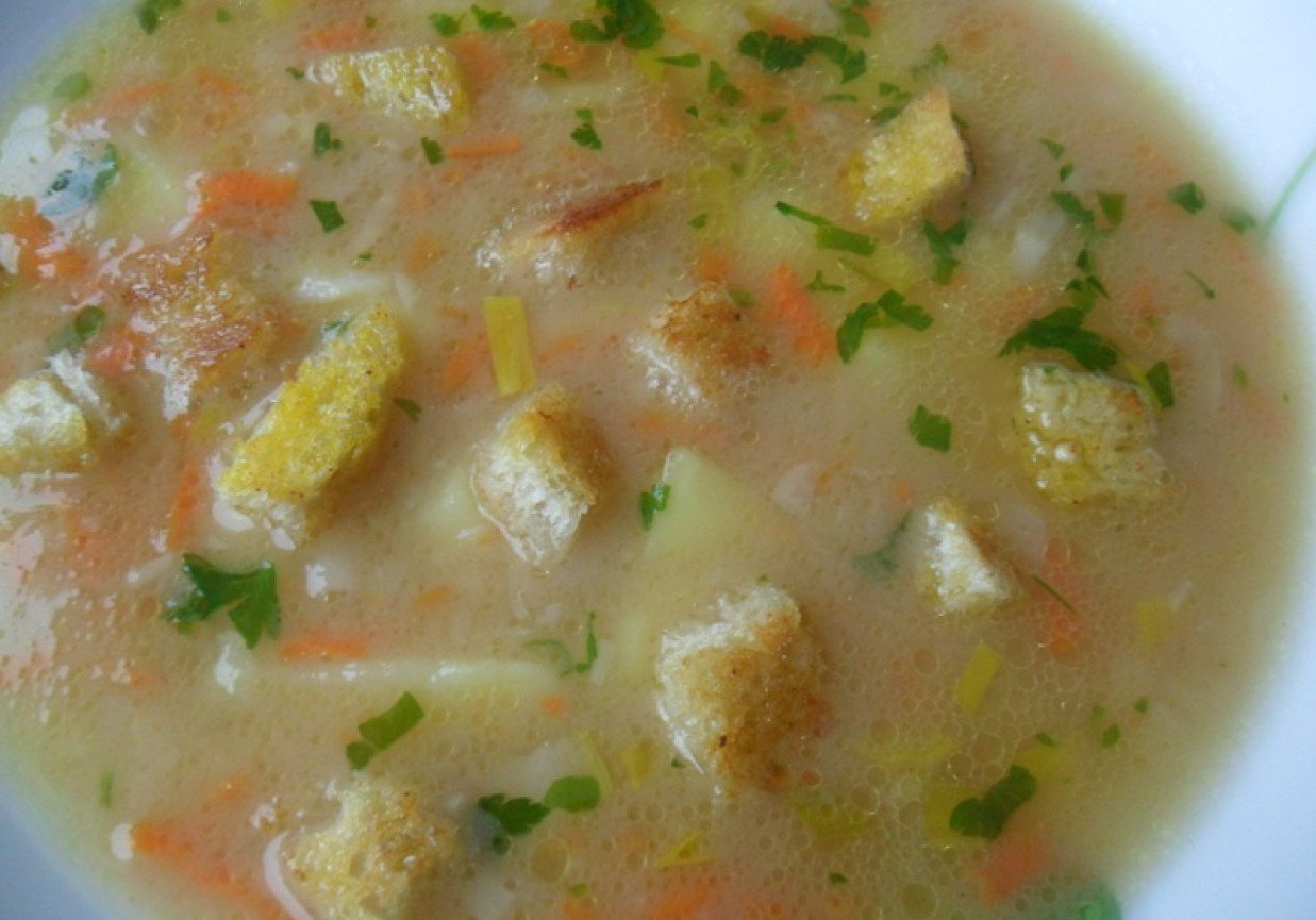 Zupa warzywna z czosnkowymi grzankami foto