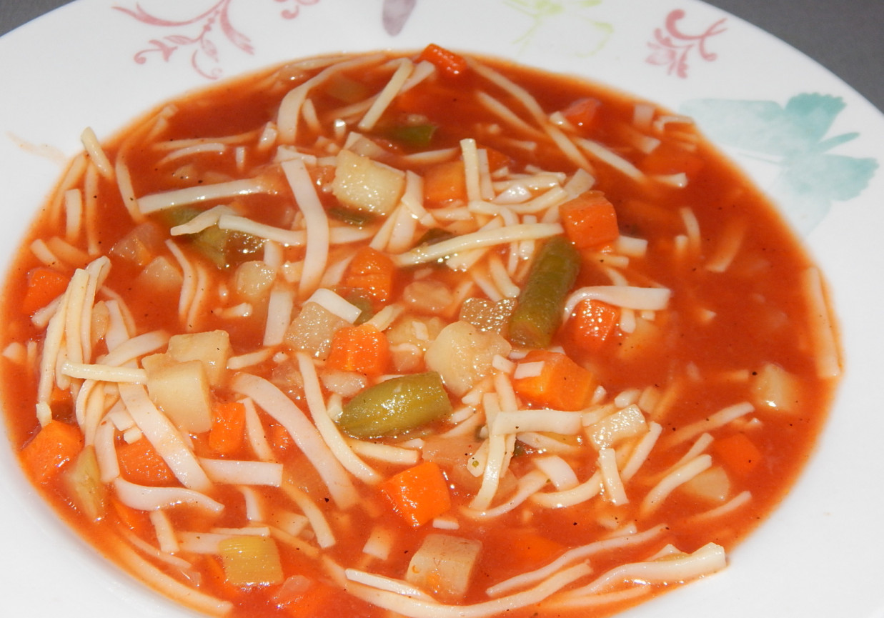 Zupa warzywno-pomidorowa z makaronem foto