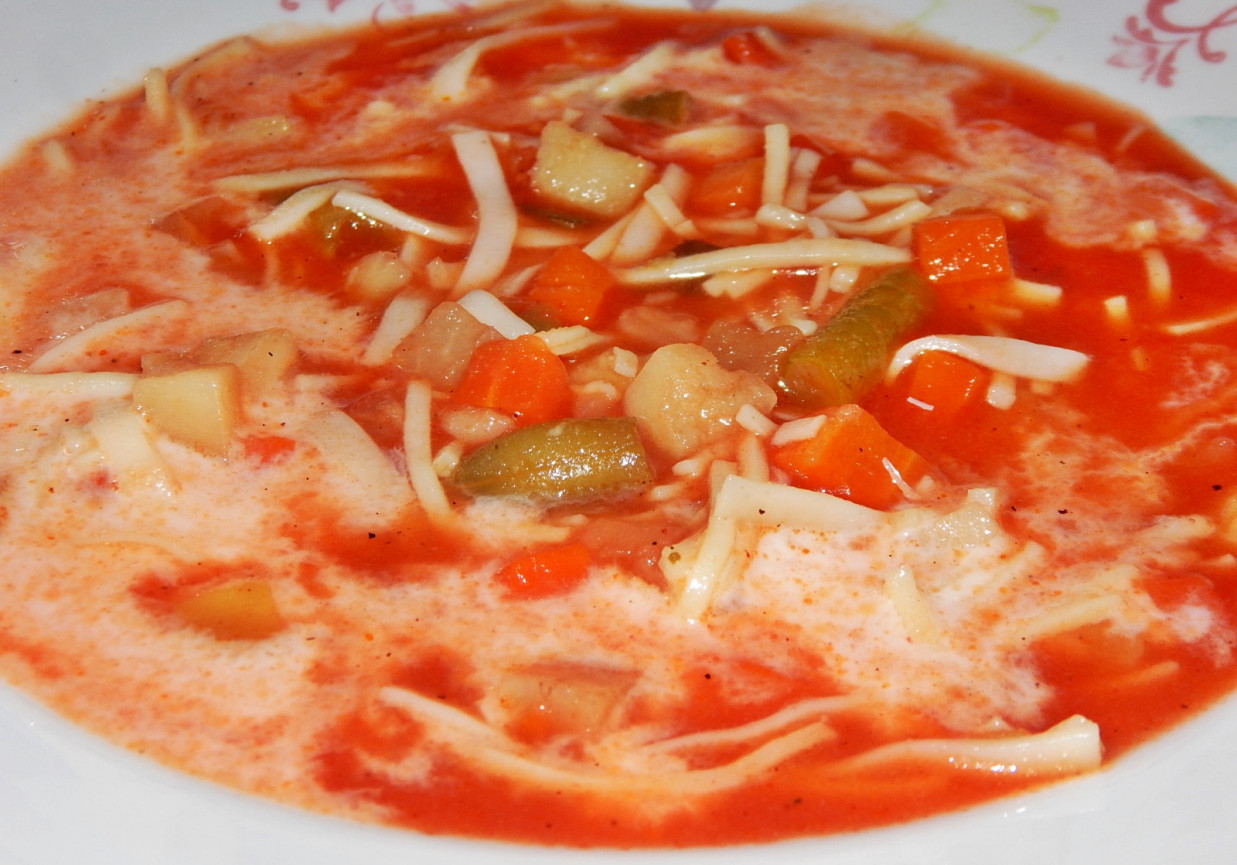 Zupa warzywno-pomidorowa z makaronem foto