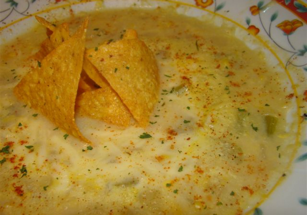 Zupa z kukurydza i chipsami tortilla foto