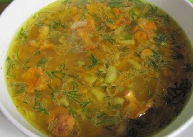 Fotografia przedstawiająca zupa z kurkami i koperkiem