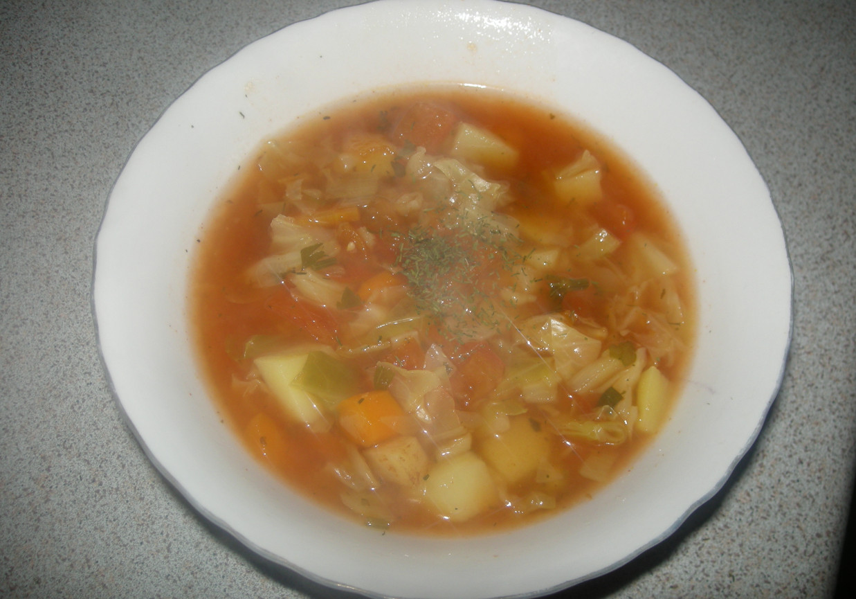 zupa z młodej kapusty i pomidorów foto