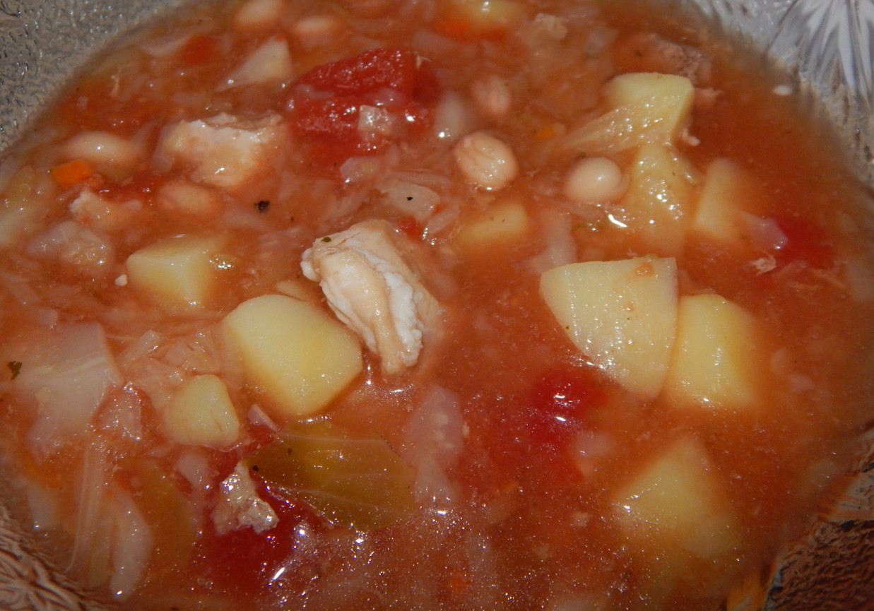 Zupa z młodej kapusty z fasolą i pomidorami  foto
