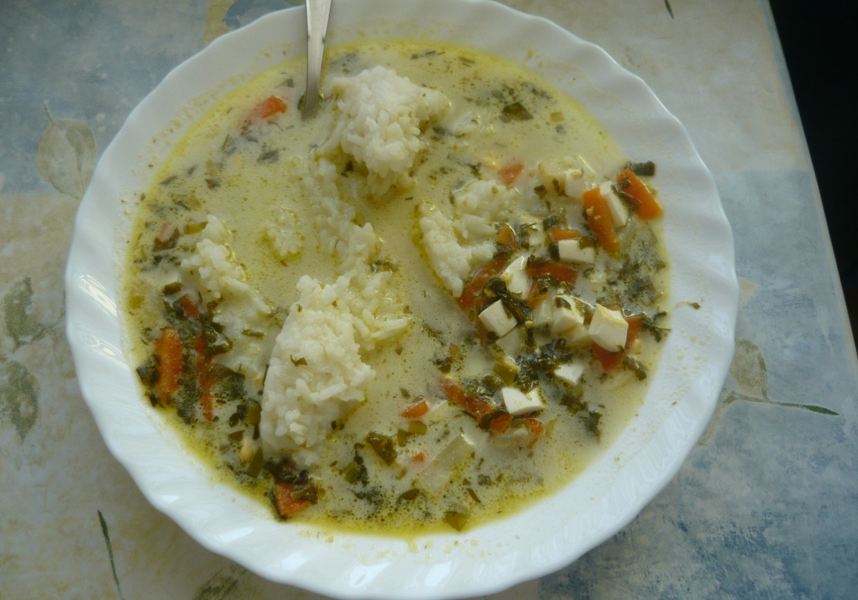 zupa z ryżem i szparagami foto