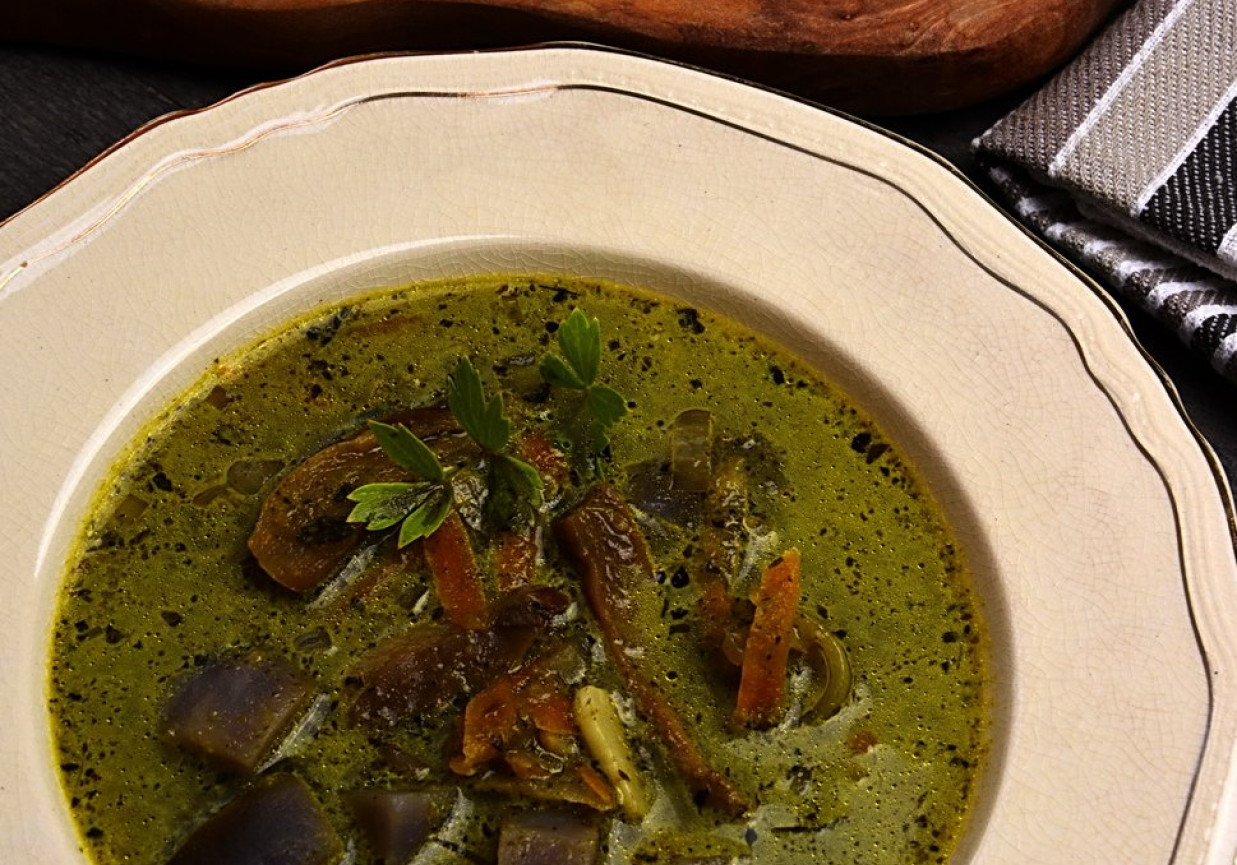 Zupa z sałaty i grzybów foto