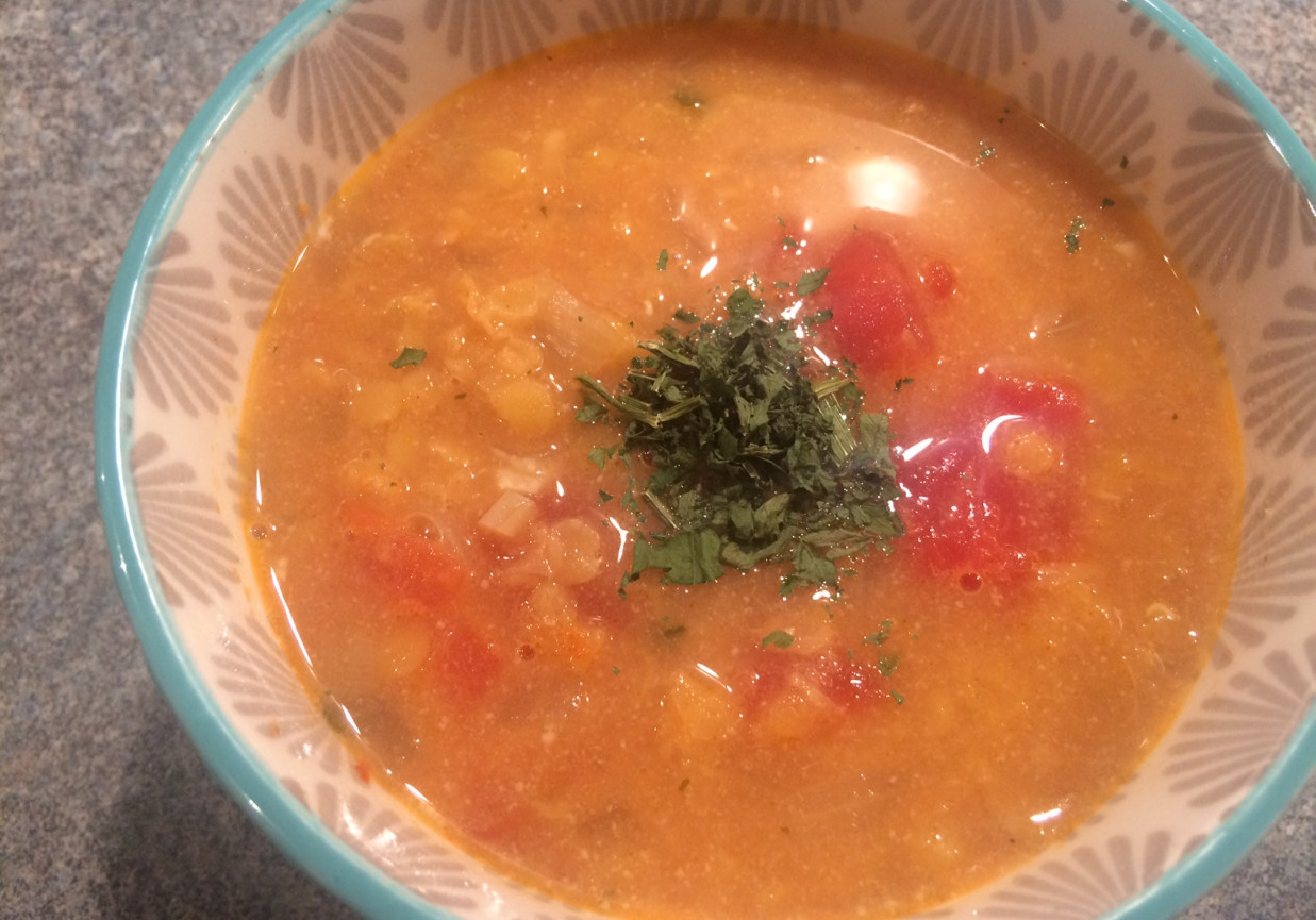 Zupa z soczewicy i pomidorów z mleczkiem kokosowym foto
