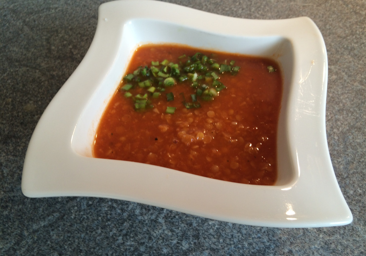 Zupa z soczewicy z pomidorami foto