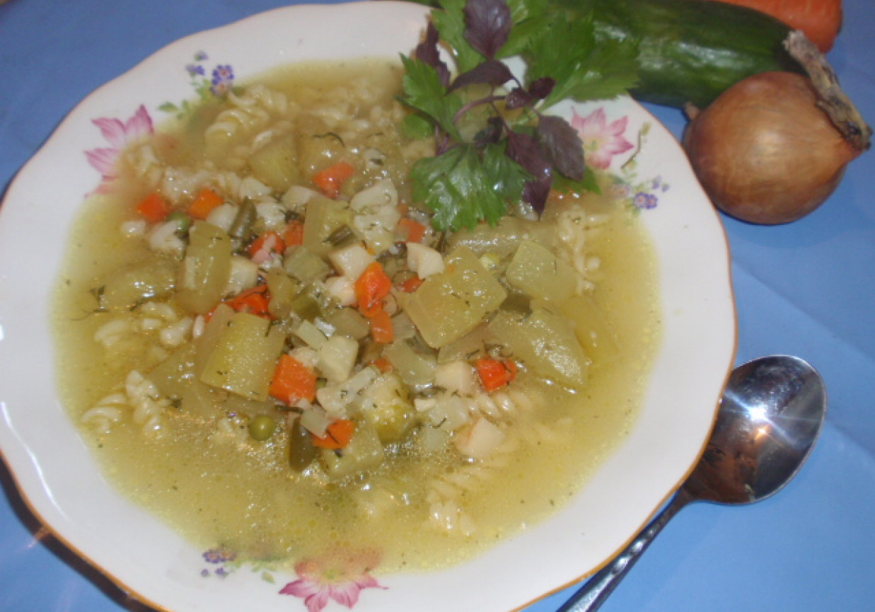 Zupa  z zielonych ogórków z makaronem foto