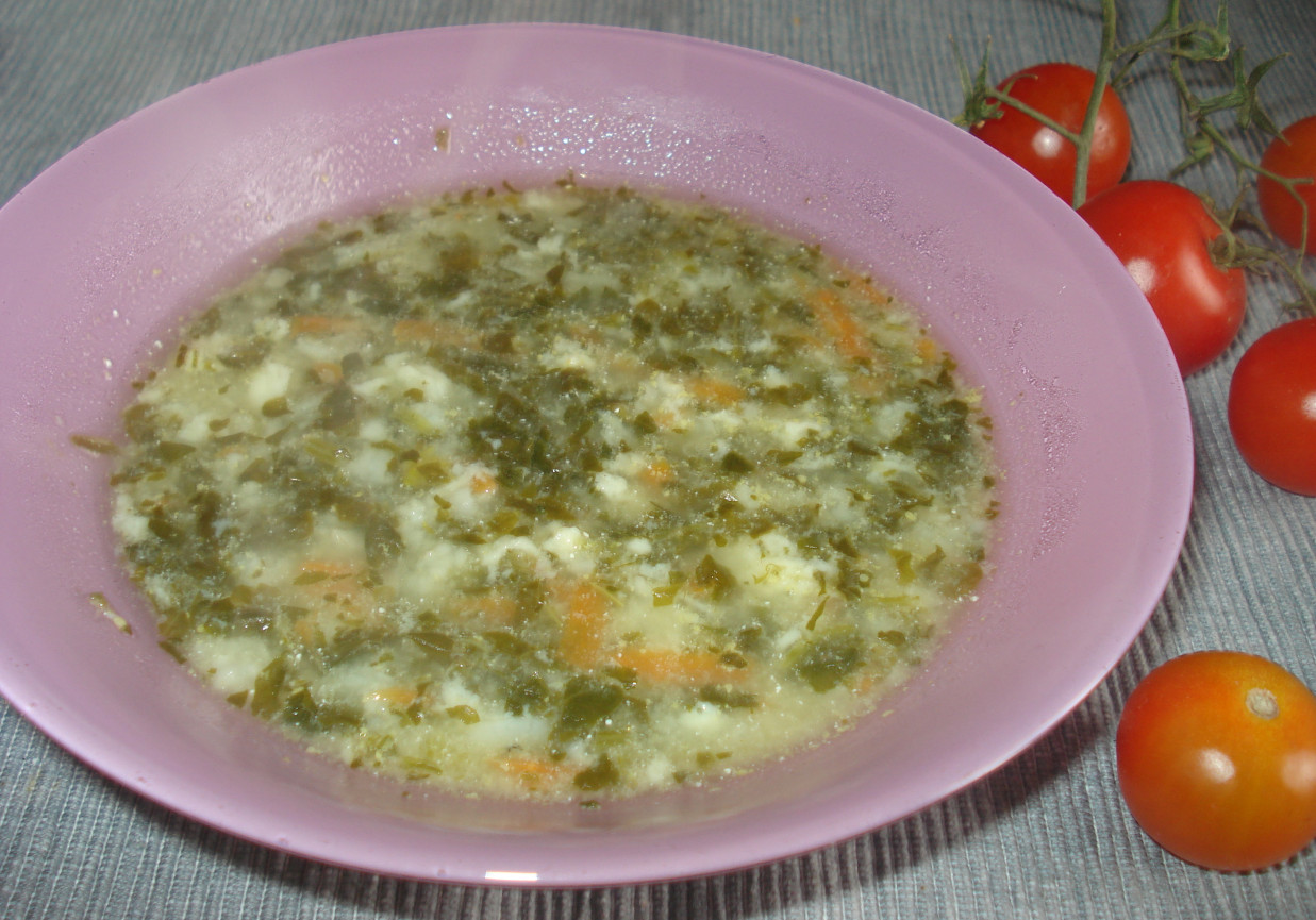 Zupa ze szpinakiem i lanym ciastem - na wywarze z królika :) foto