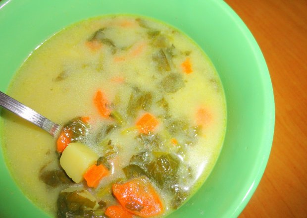 Fotografia przedstawiająca Zupa ze szpinakiem i warzywkami