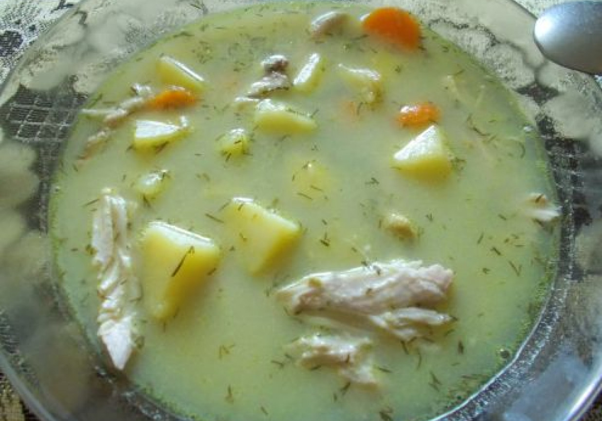 Zupa ziemniaczano-koperkowa ze smażoną cebulką foto