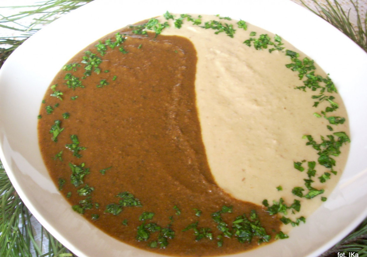 Zupa-krem z borowików w dwóch kolorach foto